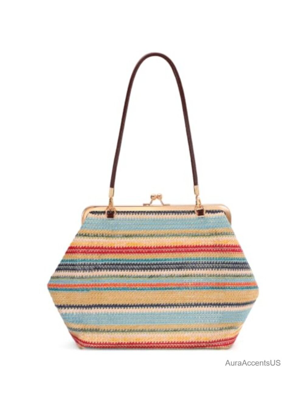 Women's Straw Woven Kiss Lock Crossbody Bag Shoulder Purse Handbag